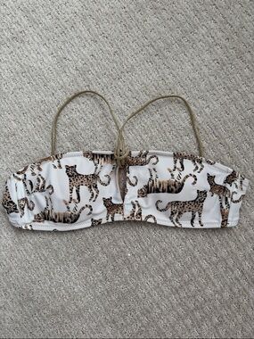 aerie White Leopard Print Bandeau Bikini Top